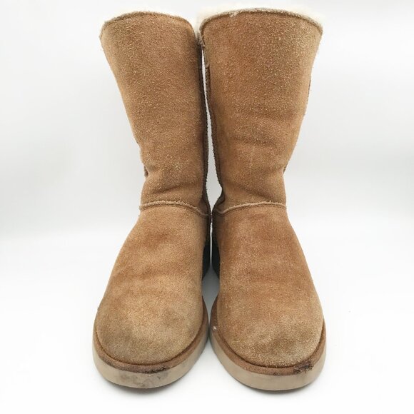 KOOLABURRA UGG Koola Slim Short Chestnut Brown Suede Fur Lined Boots Womens 6 - Picture 2 of 12